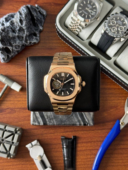 SILLNAUT MOD ROSE GOLD ( BLACK DIAL OPEN HEART )