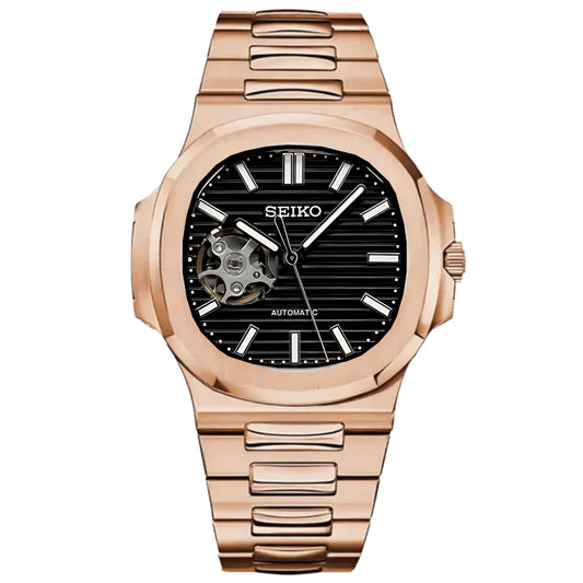 SILLNAUT MOD ROSE GOLD ( BLACK DIAL OPEN HEART )